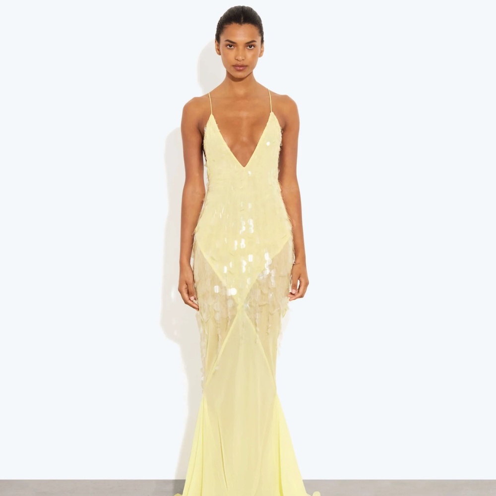 Rat & Boa Pale Yellow Sequin Backless Gown